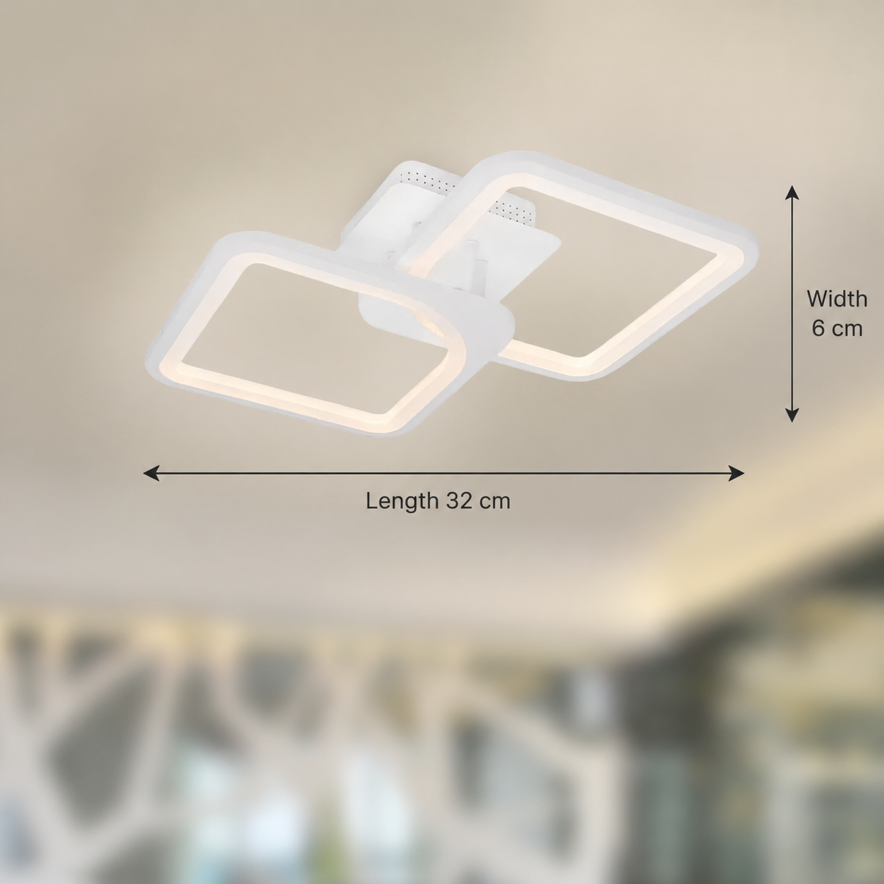 Żyrandol LED z pilotem ZOE 41W, 2 kwadraty, światło zimne/ciepłe/neutralne, możliwość przyciemniania, biały Żyrandol LED z pilotem Domyślny tytuł Alessandro Design