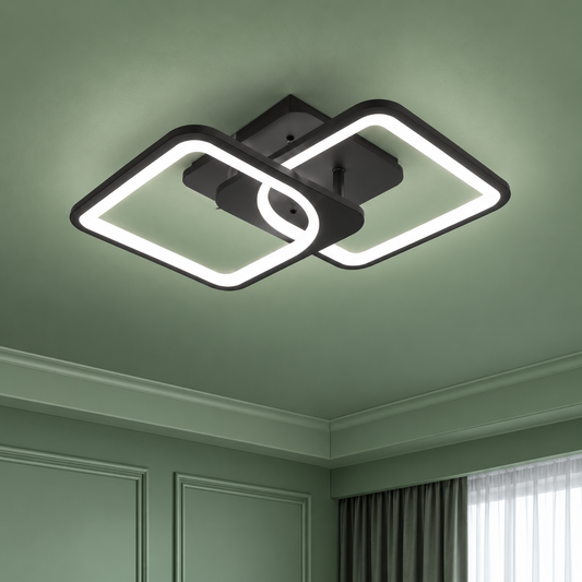 Żyrandol LED z pilotem ZOE 41W, 2 kwadraty, światło zimne/ciepłe/neutralne, możliwość ściemniania, czarny