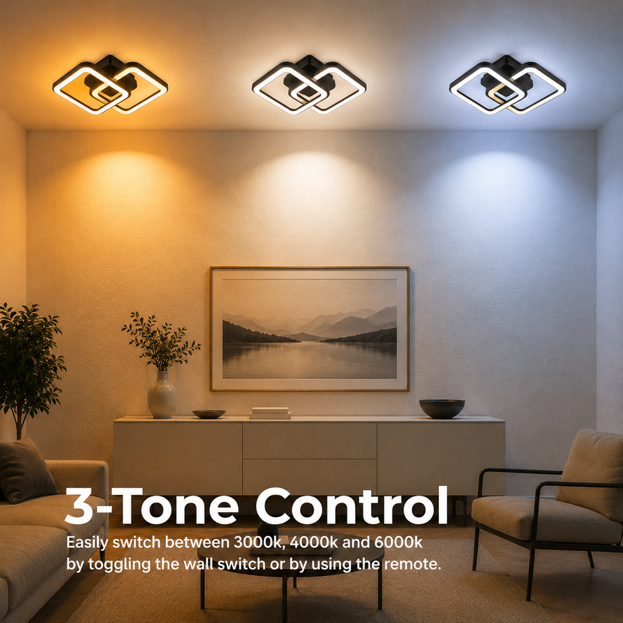 Żyrandol LED z pilotem ZOE 41W, 2 kwadraty, światło zimne/ciepłe/neutralne, możliwość ściemniania, czarny