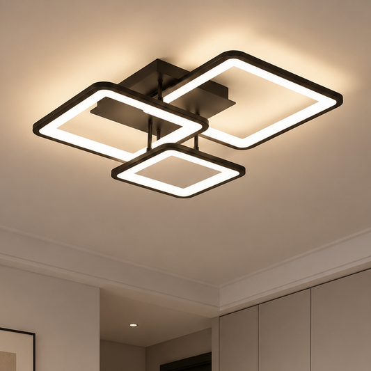 Żyrandol LED z pilotem ZOE 60W, 3 kwadraty, światło zimne/ciepłe/neutralne, możliwość przyciemniania, czarny, metal i akryl
