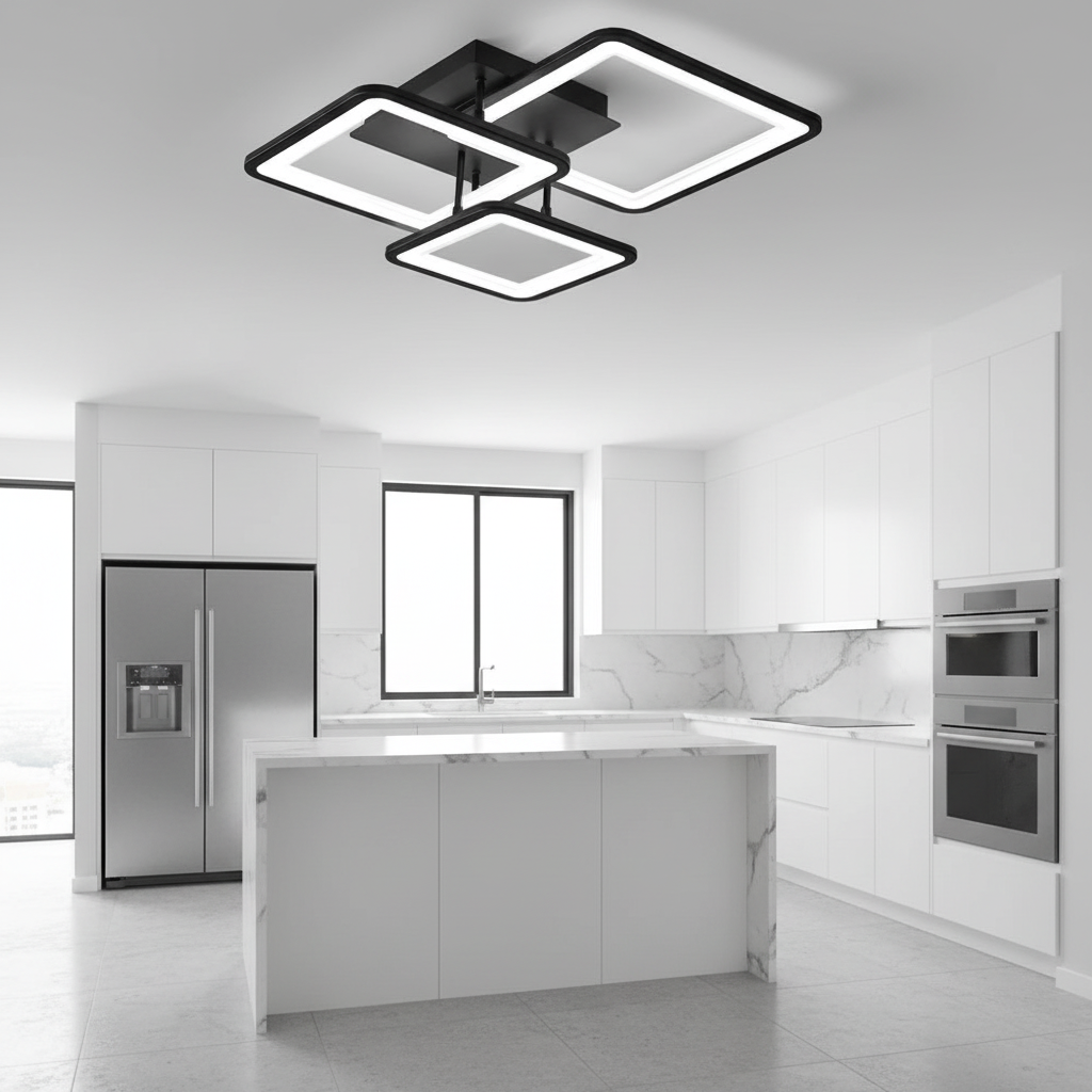 Żyrandol LED z pilotem ZOE 60W, 3 kwadraty, światło zimne/ciepłe/neutralne, możliwość przyciemniania, czarne Żyrandole LED z pilotem Domyślny tytuł Alessandro Design