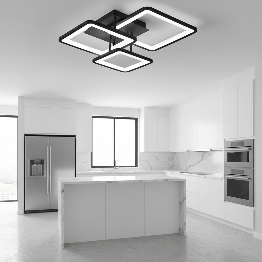 Żyrandol LED z pilotem ZOE 60W, 3 kwadraty, światło zimne/ciepłe/neutralne, możliwość przyciemniania, czarne Żyrandole LED z pilotem Domyślny tytuł Alessandro Design