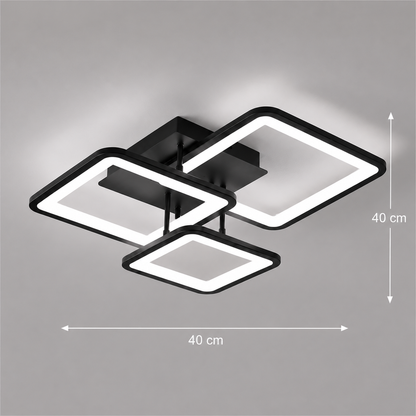 Żyrandol LED z pilotem ZOE 60W, 3 kwadraty, światło zimne/ciepłe/neutralne, możliwość przyciemniania, czarny, metal i akryl