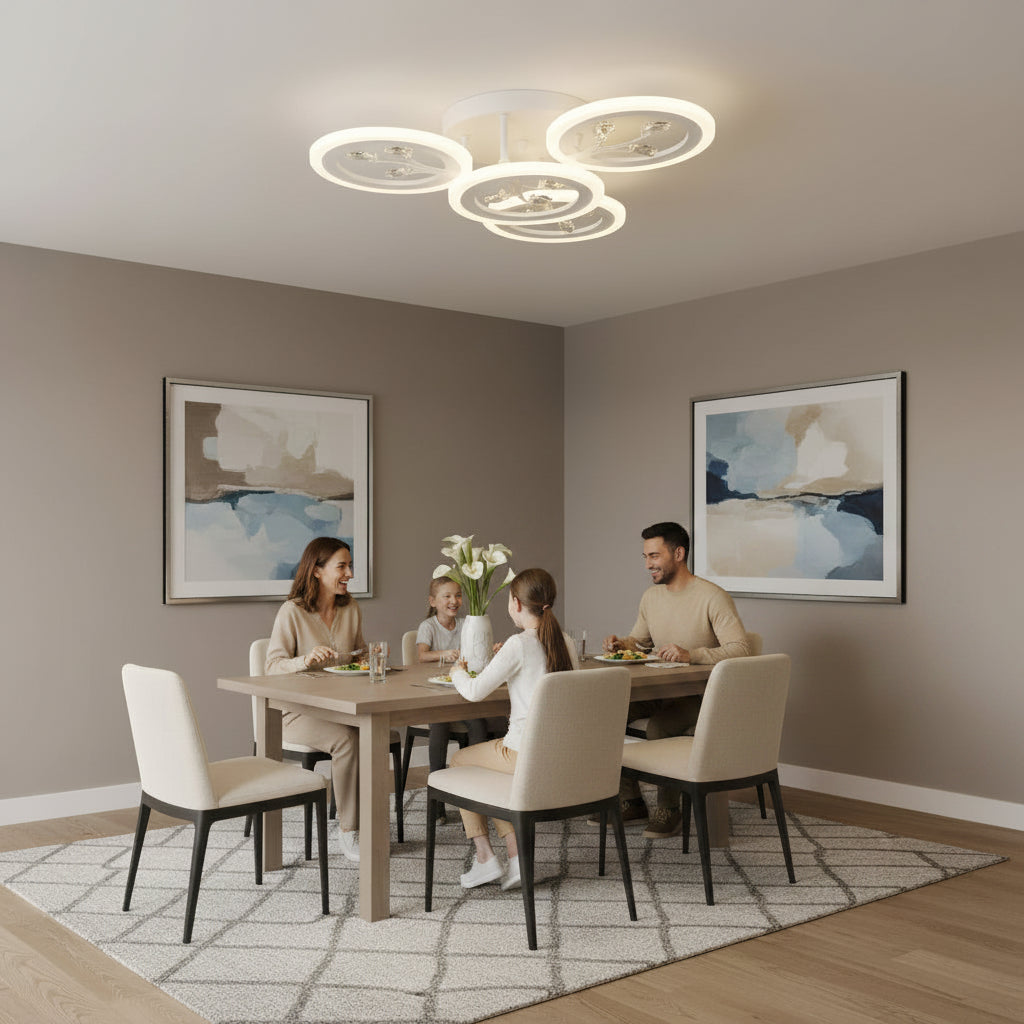 Żyrandol LED z pilotem i kryształem DAISY 53W, 4 elementy, światło zimne/ciepłe/neutralne, możliwość przyciemniania, biały Żyrandol LED z pilotem Domyślny tytuł Alessandro Design