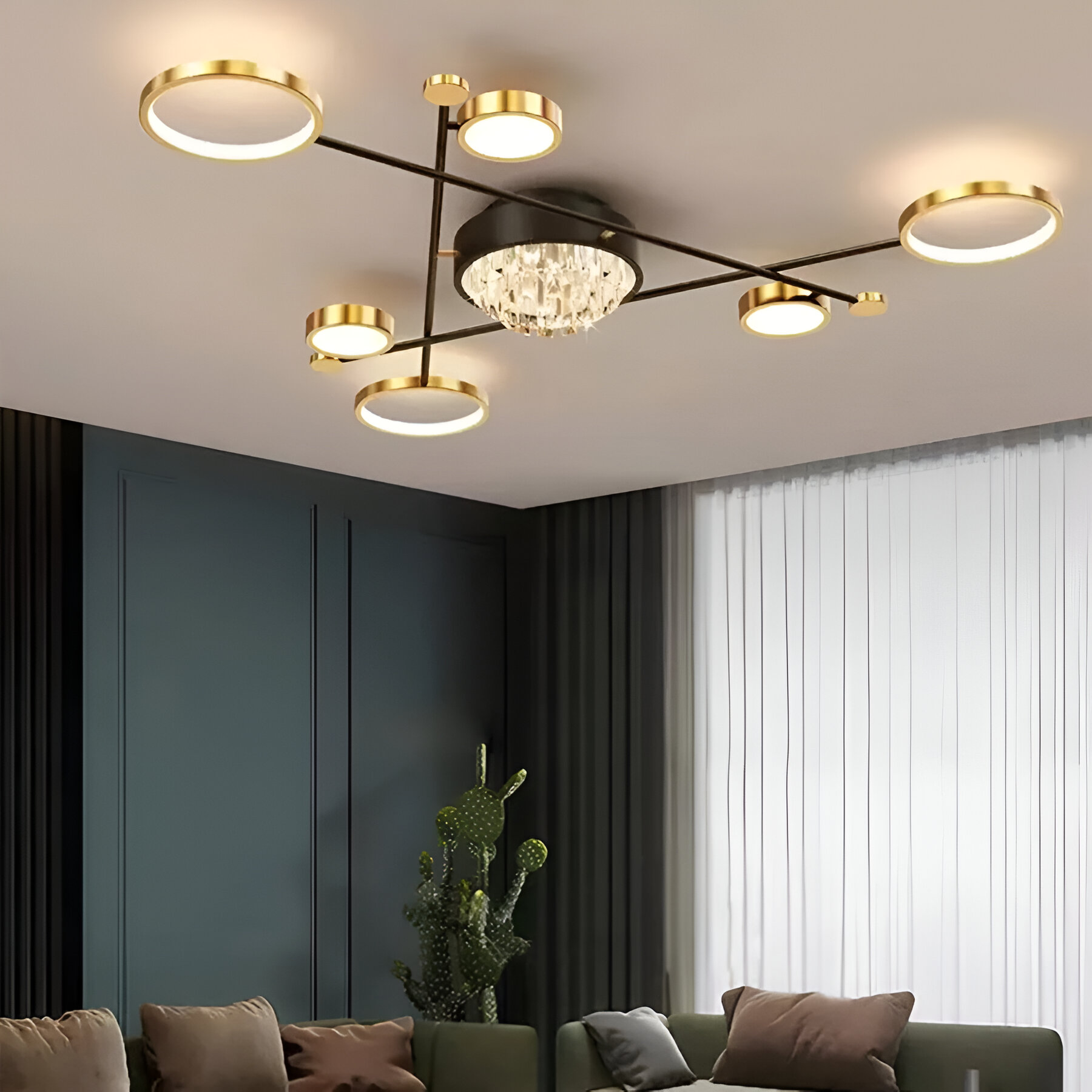 Żyrandol LED z pilotem i kryształem GUIDA 38W, 6 elementów, światło zimne/ciepłe/neutralne, możliwość przyciemniania, żyrandole LED z czarnego złota z pilotem Domyślny tytuł Alessandro Design