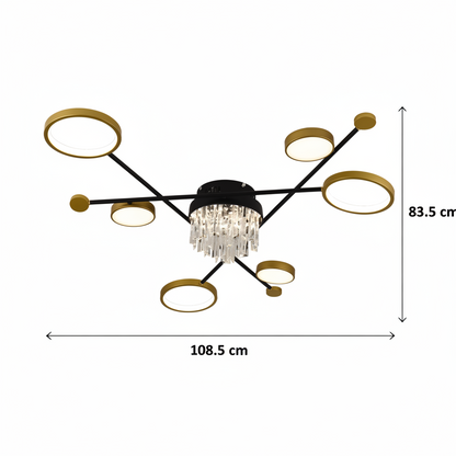 Żyrandol LED z pilotem i kryształem GUIDA 38W, 6 elementów, światło zimne/ciepłe/neutralne, możliwość przyciemniania, żyrandole LED z czarnego złota z pilotem Domyślny tytuł Alessandro Design