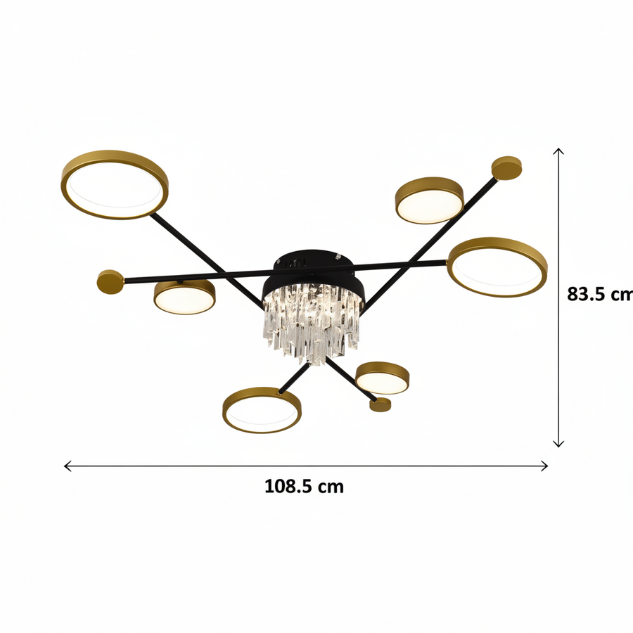 Żyrandol LED z pilotem i kryształem GUIDA 38W, 6 elementów, światło zimne/ciepłe/neutralne, możliwość przyciemniania, żyrandole LED z czarnego złota z pilotem Domyślny tytuł Alessandro Design