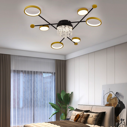 Żyrandol LED z pilotem i kryształem GUIDA 38W, 6 elementów, światło zimne/ciepłe/neutralne, możliwość przyciemniania, żyrandole LED z czarnego złota z pilotem Domyślny tytuł Alessandro Design