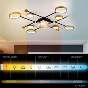 Żyrandol LED z pilotem i kryształem GUIDA 46W, 8 elementów, światło zimne/ciepłe/neutralne, możliwość przyciemniania, żyrandole LED z czarnego złota z pilotem Domyślny tytuł Alessandro Design