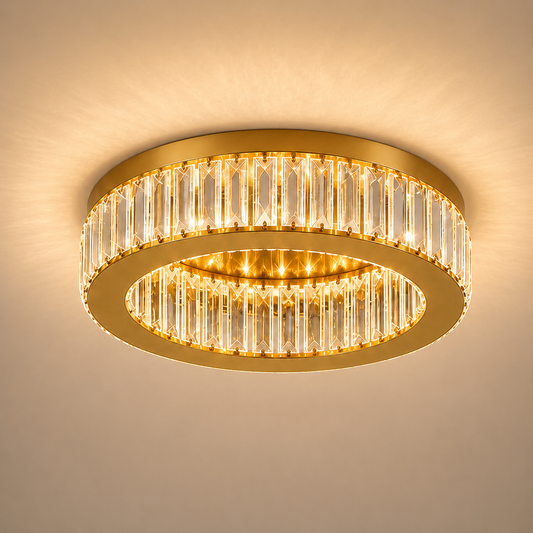 Żyrandol LED z pilotem i kryształem VERTUS 31W, 50cm, Okrągły, Światło Zimne/Ciepłe/Neutralne, Możliwość Przyciemniania, Złoty