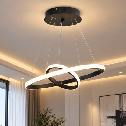 Żyrandol podwieszany LED RICCI 25W, 2 kółka, światło zimne/ciepłe/neutralne, czarny, regulacja wysokości