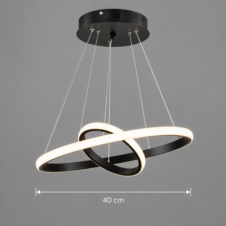 Żyrandol podwieszany LED RICCI 25W, 2 kółka, światło zimne/ciepłe/neutralne, czarny, regulacja wysokości