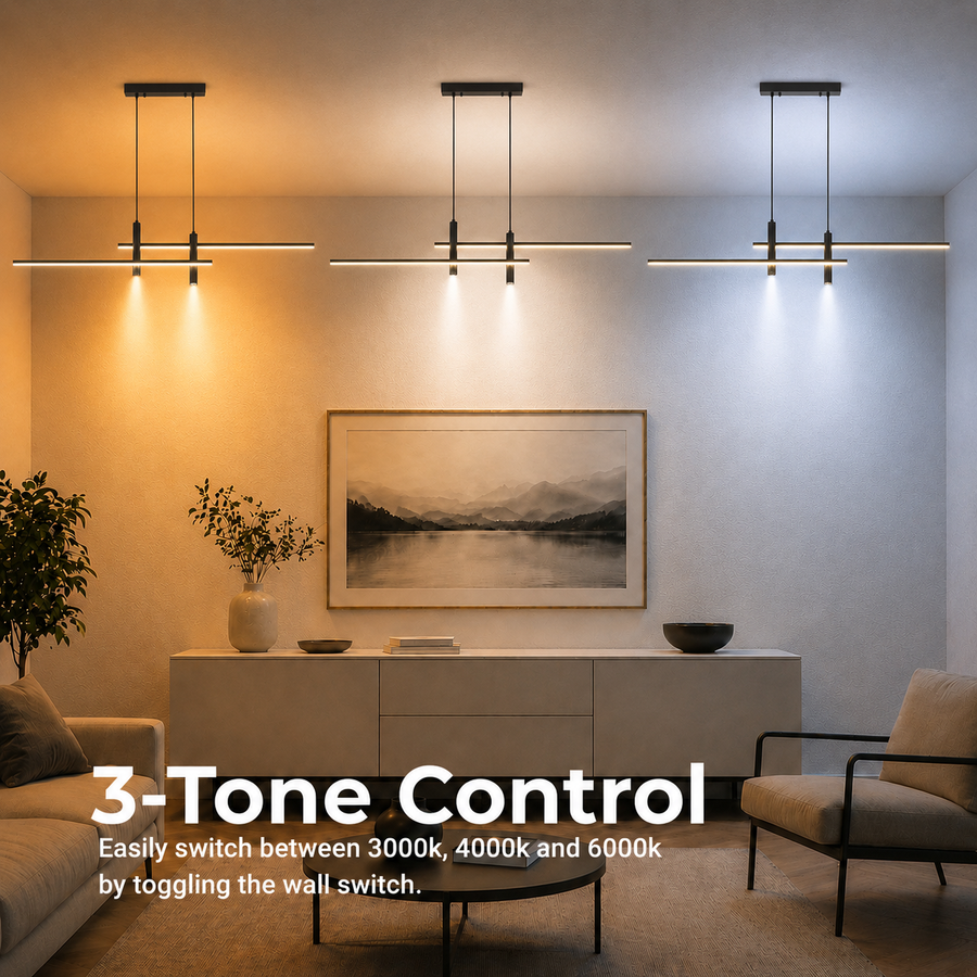 Wiszący żyrandol LED RINA 50W, Liniowy, Światło Zimne/Ciepłe/Neutralne, Czarny, Regulowana wysokość