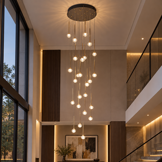 Zawieszany żyrandol LED z pilotem GONDAR, 100W, średnica 60cm, 25 elementów, światło zimne/ciepłe/neutralne, możliwość przyciemniania, złoty