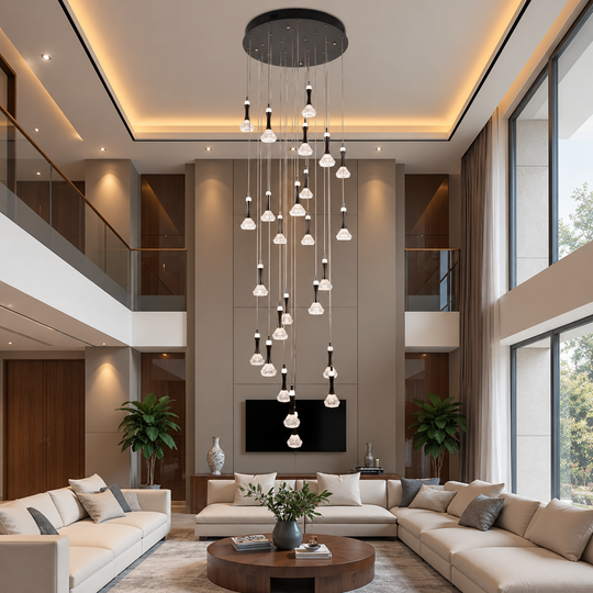 Zawieszany żyrandol LED z pilotem GONDAR, 120W, średnica 60cm, 25 elementów, światło zimne/ciepłe/neutralne, możliwość ściemniania, błyszczący chrom