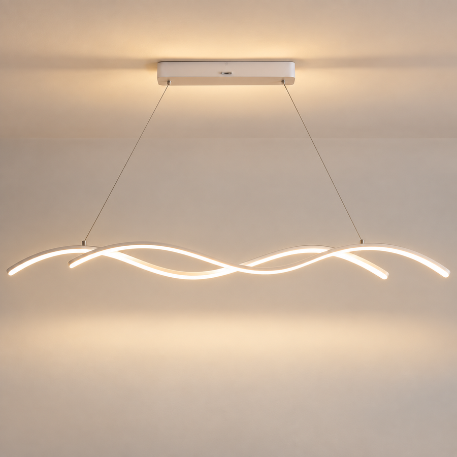 Zawieszany żyrandol LED z pilotem KHOROG 34W, długość 120cm, światło zimne/ciepłe/neutralne, możliwość przyciemniania, regulowana wysokość, biały