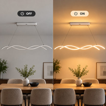 Zawieszany żyrandol LED z pilotem KHOROG 34W, długość 120cm, światło zimne/ciepłe/neutralne, możliwość przyciemniania, regulowana wysokość, biały