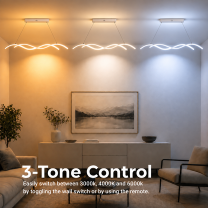 Zawieszany żyrandol LED z pilotem KHOROG 34W, długość 120cm, światło zimne/ciepłe/neutralne, możliwość przyciemniania, regulowana wysokość, biały