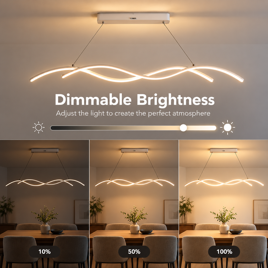 Zawieszany żyrandol LED z pilotem KHOROG 34W, długość 120cm, światło zimne/ciepłe/neutralne, możliwość przyciemniania, regulowana wysokość, biały