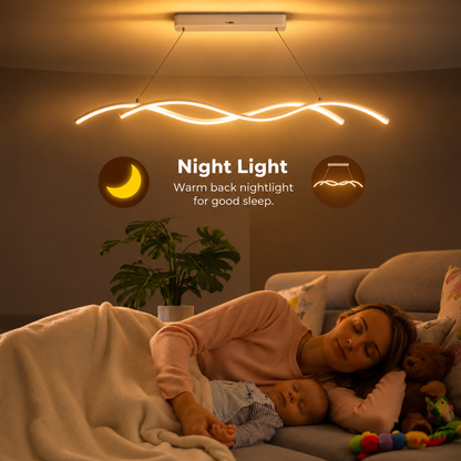 Zawieszany żyrandol LED z pilotem KHOROG 34W, długość 120cm, światło zimne/ciepłe/neutralne, możliwość przyciemniania, regulowana wysokość, biały