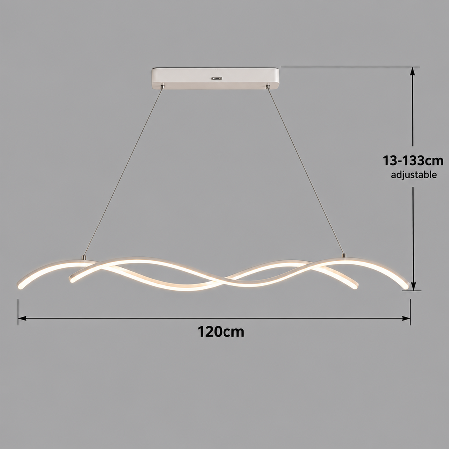 Zawieszany żyrandol LED z pilotem KHOROG 34W, długość 120cm, światło zimne/ciepłe/neutralne, możliwość przyciemniania, regulowana wysokość, biały