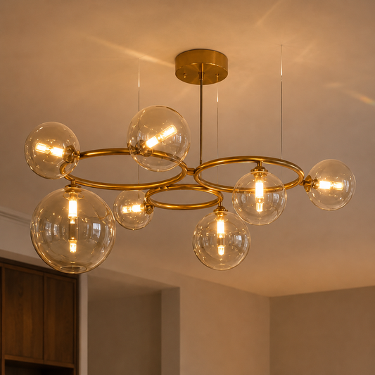 Lustra VENERE Luce, 3 Cercuri, 7xG9, Auriu, Metal, Inaltime Reglabila