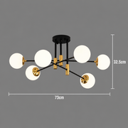 Żyrandol z okrągłą białą kulą, PENTHOUSE Lounge, 6xE27, czarny / złoty, metal i szkło