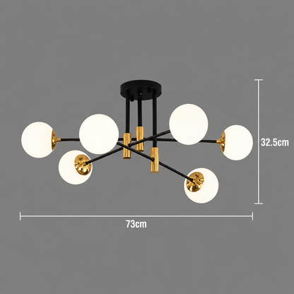 Żyrandol z okrągłą białą kulą, PENTHOUSE Lounge, 6xE27, czarny / złoty, metal i szkło
