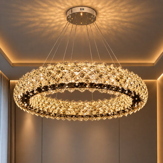 Żyrandol kryształowy KALTO Eleganza, 106W, światło zimne/ciepłe/neutralne, regulowana wysokość, metal i kryształ, błyszczący chrom