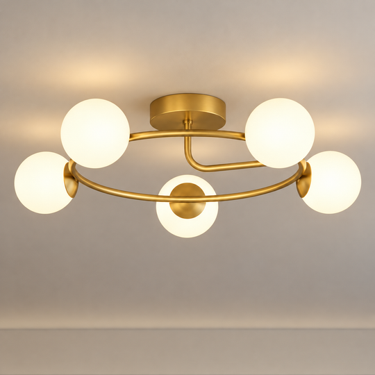 Żyrandol LED-kryształowy ORBIT, 72cm, 5xE27, Kule, Złoty