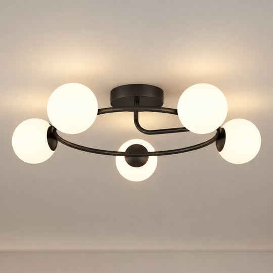 Żyrandol LED-kryształowy ORBIT, 72cm, 5xE27, Kule, Czarny