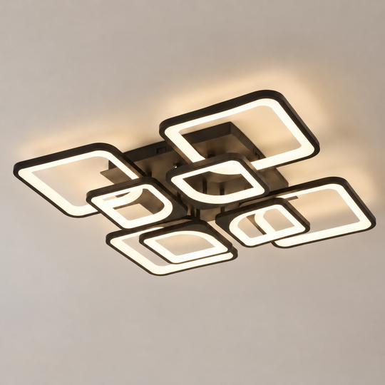 Żyrandol LED z pilotem ZOE, 8 kwadratów, 138 W, światło zimne/ciepłe/neutralne, możliwość ściemniania, czarny