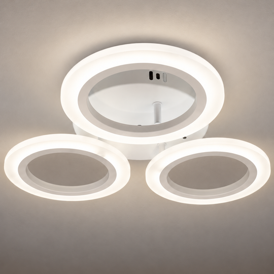 DUŻY żyrandol LED 27W, 3 kółka, światło neutralne, biały