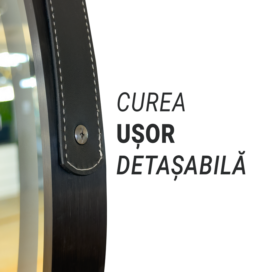 Okrągłe lustro LED, 60 cm, Celeste Majeste Noir Eleve MotionGlow Marcello, system przeciwmgielny, zegar i termometr, ściemnialne