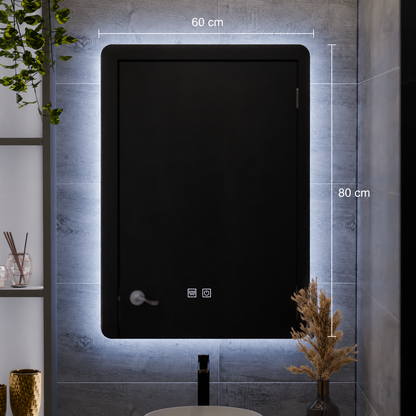 Lustro prostokątne LED ARTEA Touch, 60X80cm, system odmgławiania, możliwość przyciemniania, zimne światło 6000K