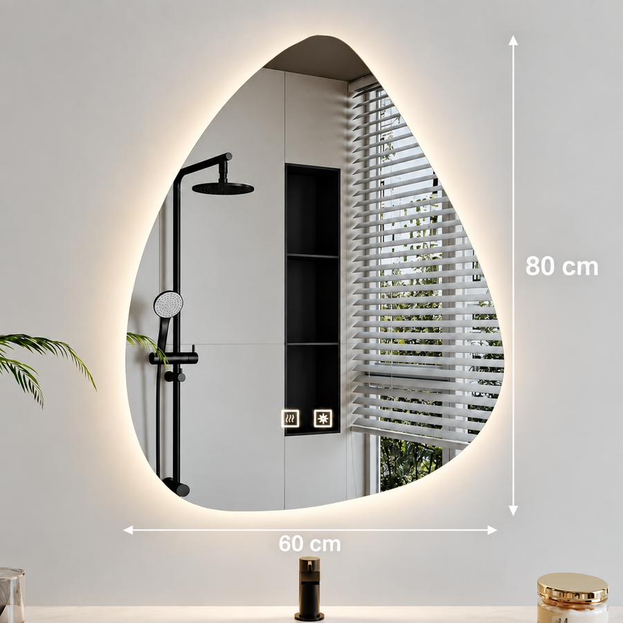 Organiczne lustro LED 60x80cm, zimne światło, system odmgławiania, możliwość przyciemniania