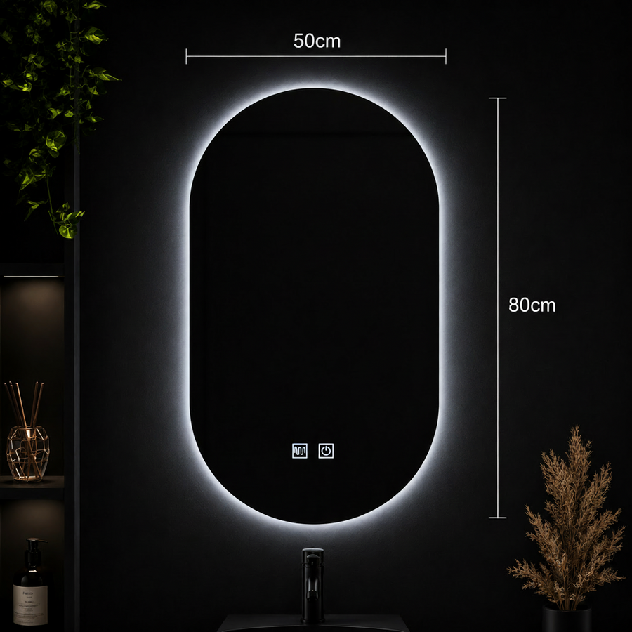 Lustro owalne LED, 50X80cm, E14S/50X80, dotykowe, system odmgławiania