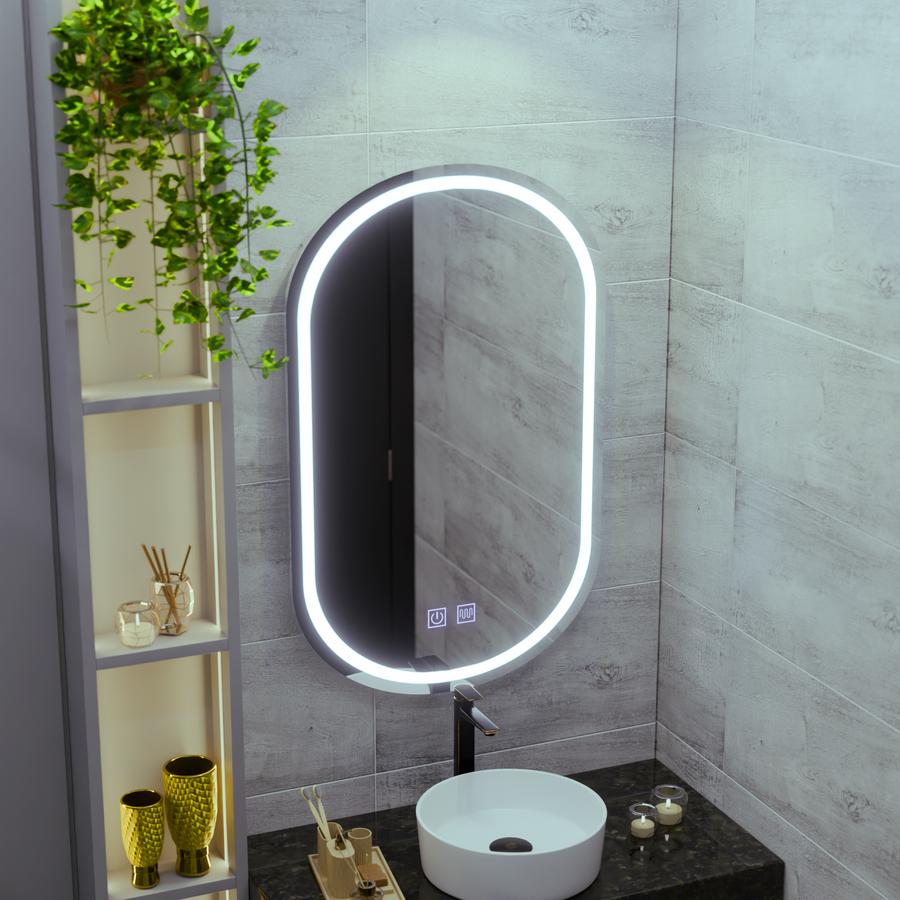 Owalne lustro LED 50X80cm, Velara Touch, system odmgławiania, możliwość przyciemniania, zimne światło 6000K Lustra Korman E Domyślny tytuł Alessandro Design