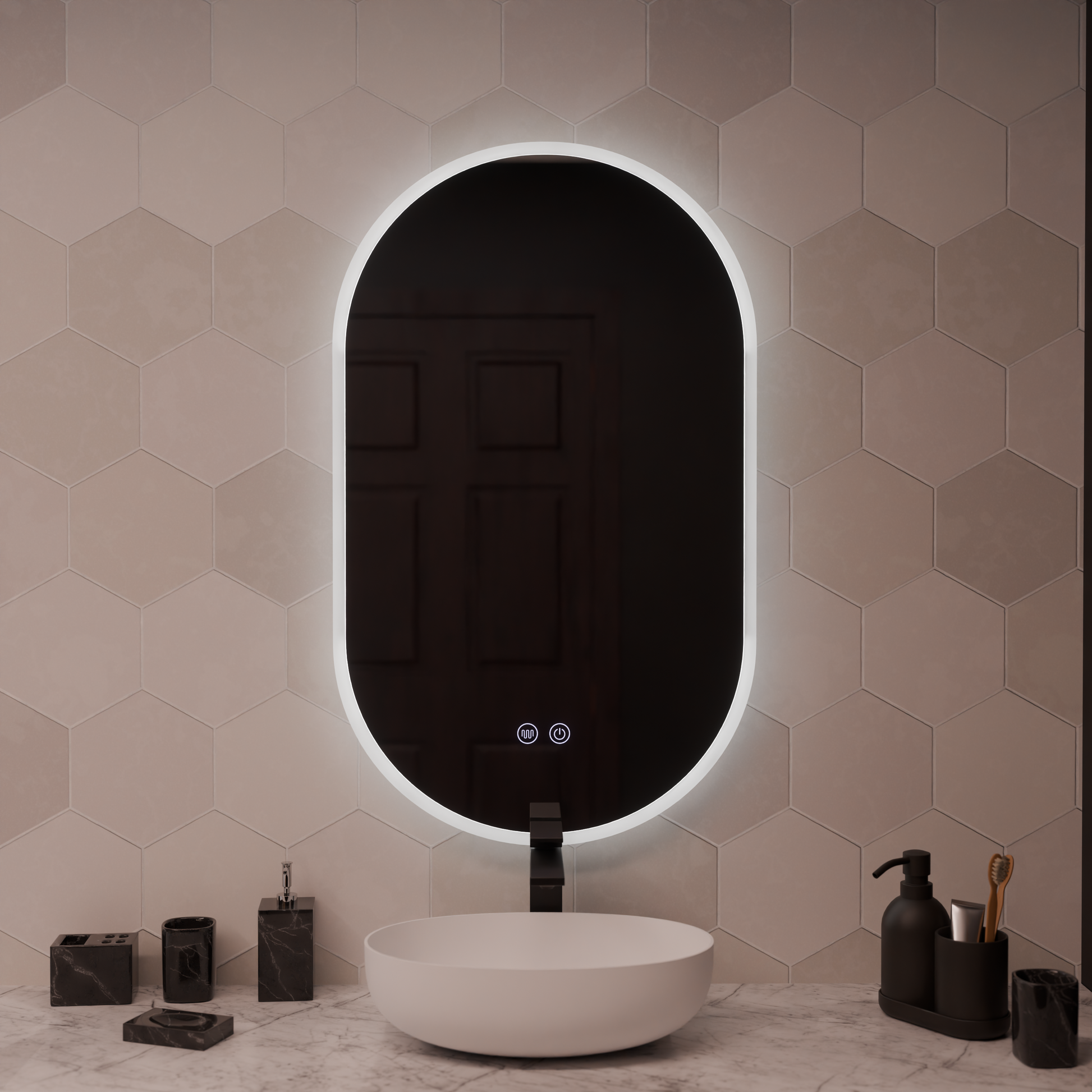 Lustro owalne LED 60x80cm Llexort, dotyk, system odmgławiania, ściemniane lustra Korman E domyślny tytuł Alessandro Design