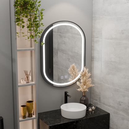 Lustro owalne LED 60x80cm VETRO Touch ściemnialny system odmgławiacza, czarna ramka Lustra Korman E Domyślny tytuł Alessandro Design