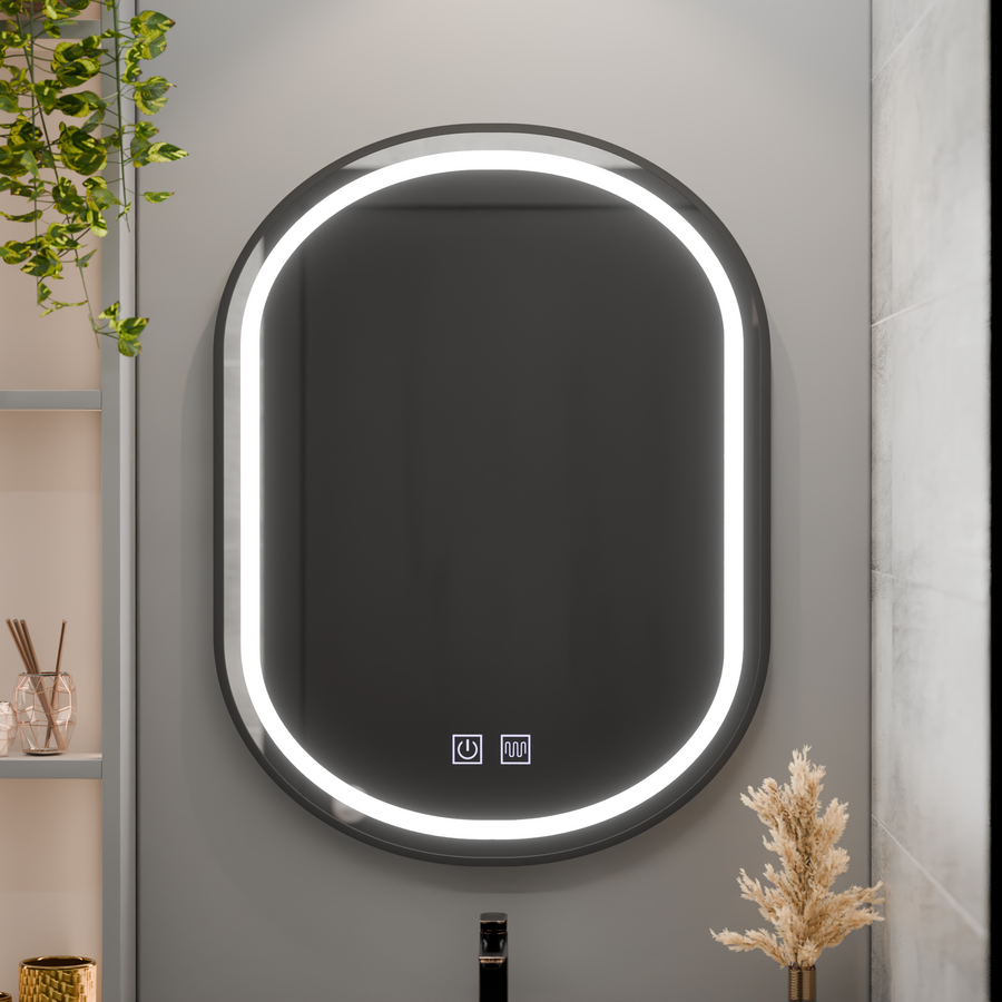 Lustro owalne LED 60x80cm VETRO Touch ściemnialny system odmgławiacza, czarna ramka Lustra Korman E Domyślny tytuł Alessandro Design