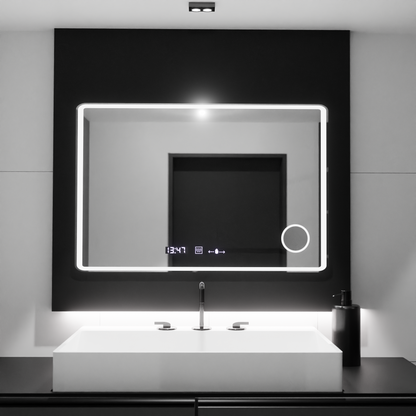 Prostokątne lustro LED 120x80 Aura Riflesso Puro MotionGlow Marcello, system odmgławiania, termometr i zegar, ściemniane lustra Marcello Domyślny tytuł Alessandro Design