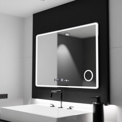 Prostokątne lustro LED 120x80 Aura Riflesso Puro MotionGlow Marcello, system odmgławiania, termometr i zegar, ściemniane lustra Marcello Domyślny tytuł Alessandro Design