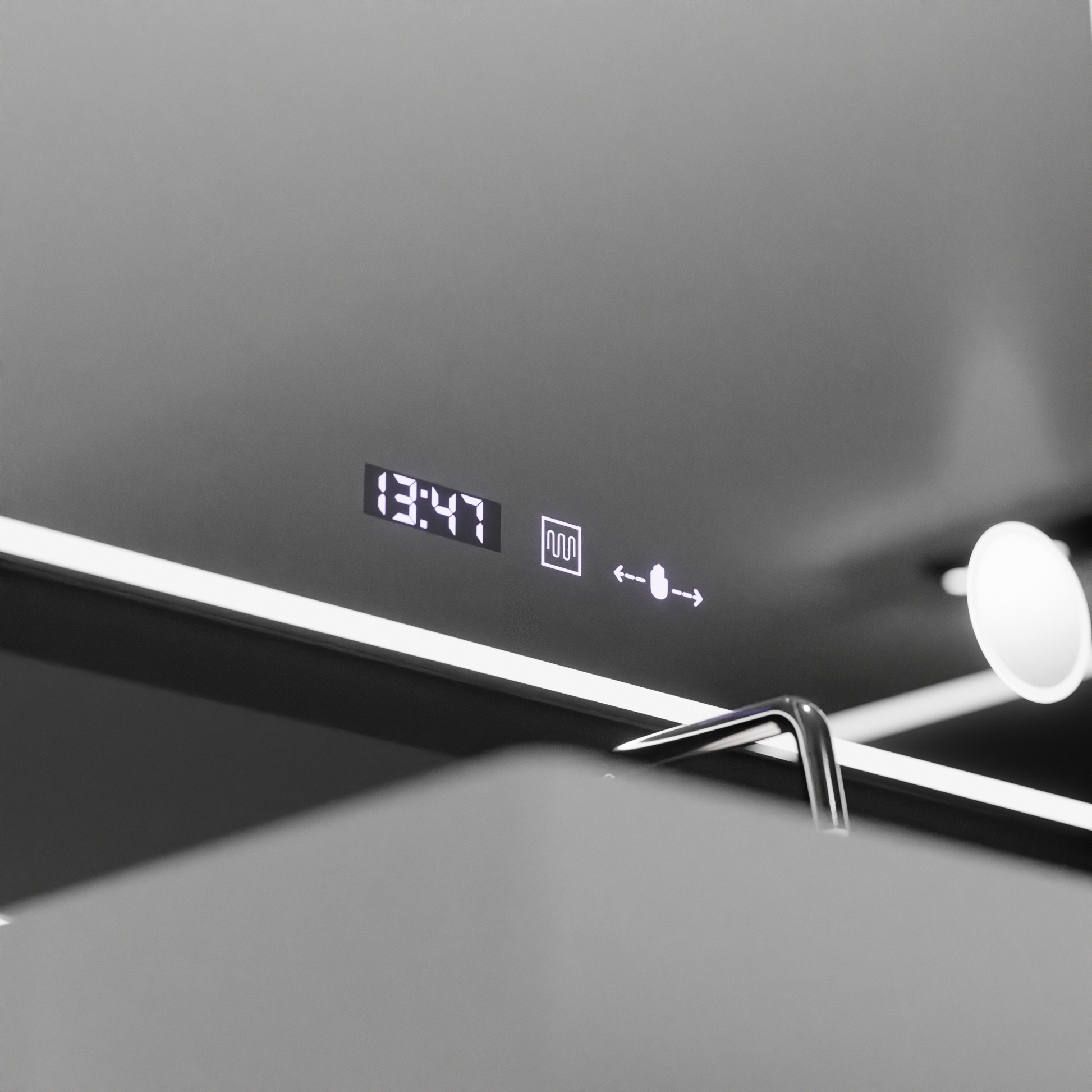 Prostokątne lustro LED 120x80 Aura Riflesso Puro MotionGlow Marcello, system odmgławiania, termometr i zegar, ściemniane lustra Marcello Domyślny tytuł Alessandro Design