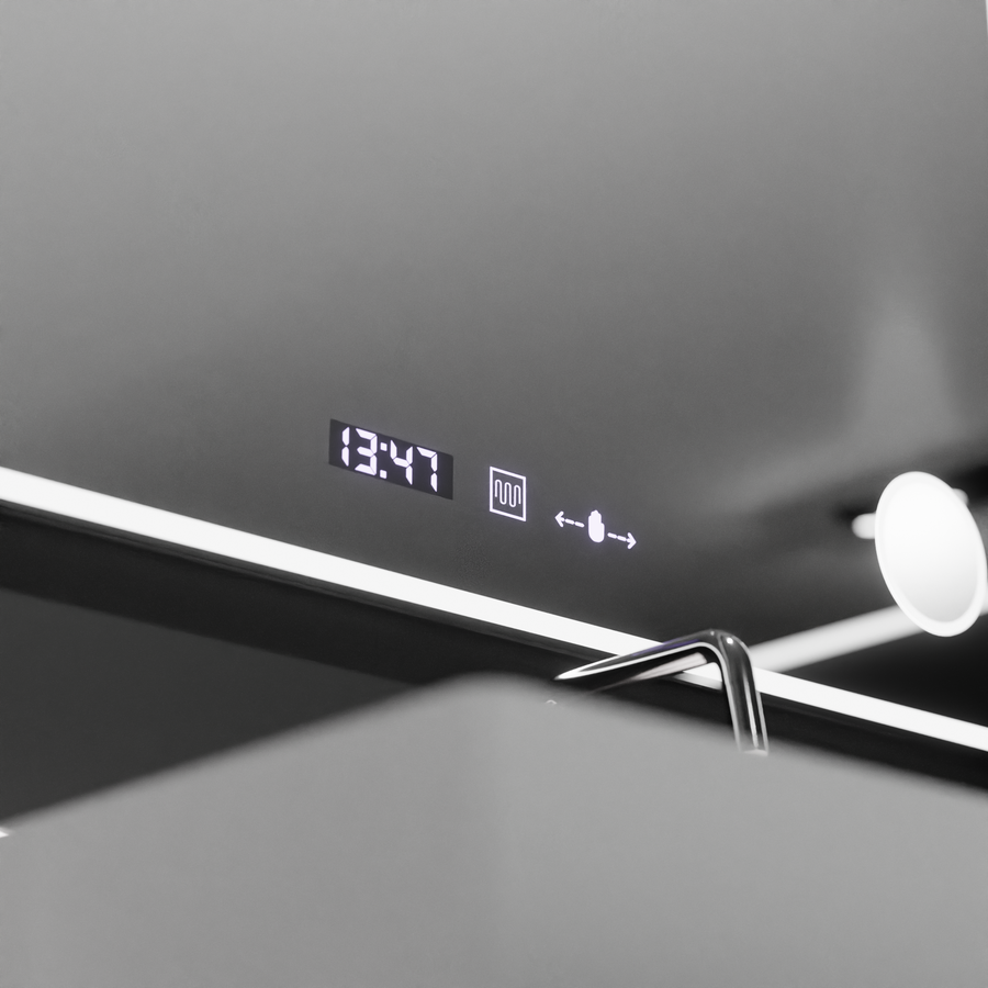 Prostokątne lustro LED 120x80 Aura Riflesso Puro MotionGlow Marcello, system odmgławiania, termometr i zegar, ściemniane lustra Marcello Domyślny tytuł Alessandro Design