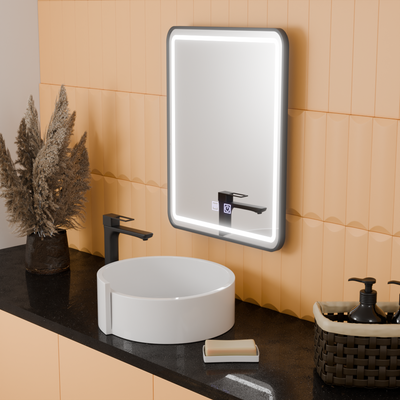 Lustro prostokątne LED, 45x60cm, EDGE Touch, system odmgławiania, czarna ramka