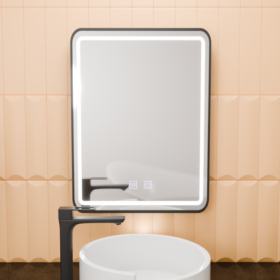 Lustro prostokątne LED, 50x70cm, EDGE Touch, system odmgławiania, czarna ramka