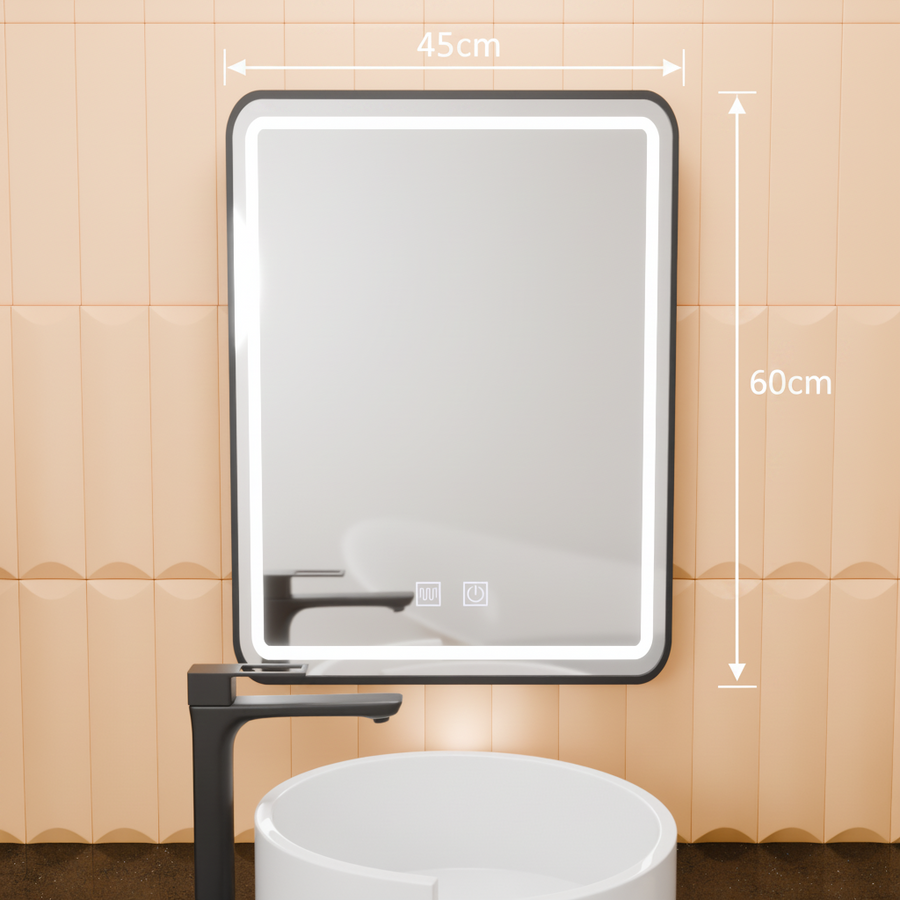 Lustro prostokątne LED, 45x60cm, EDGE Touch, system odmgławiania, czarna ramka