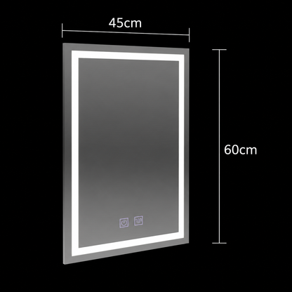 Lustro prostokątne LED, 45x60cm, RADIANTE Touch, system odmgławiania, możliwość ściemniania