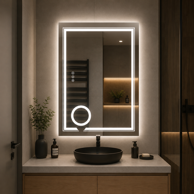 Prostokątne lustro LED, 50x70cm, CANTO Touch, system odmgławiania, możliwość przyciemniania